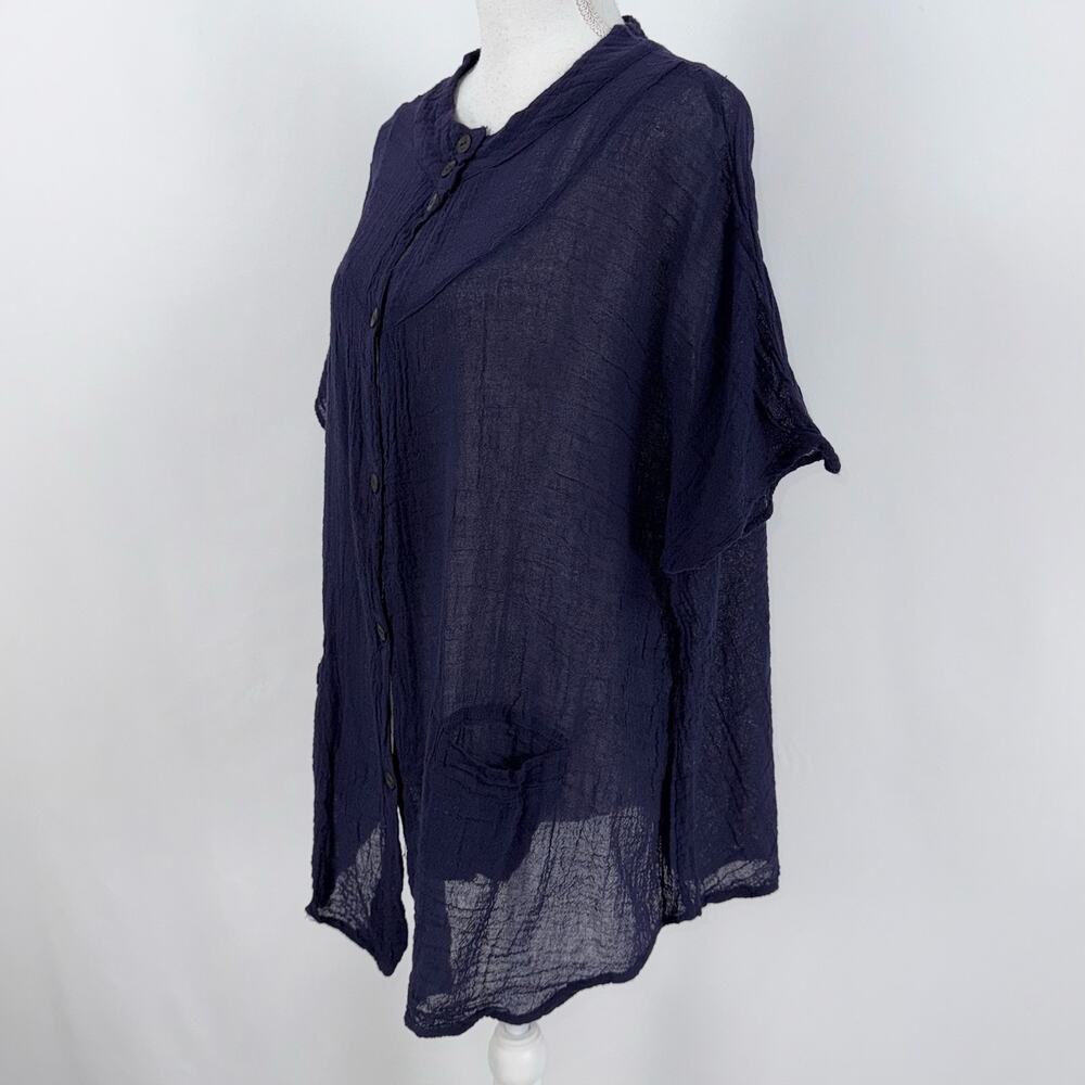 Jaded Gypsy Women's Oversize Gauze Button Down Top L/XL Navy Blue - Picture 6 of 12